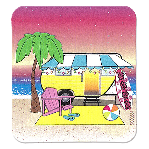 ƥå CAMPER ON BEACH W/PALM TREE SJT-ST-SS00331